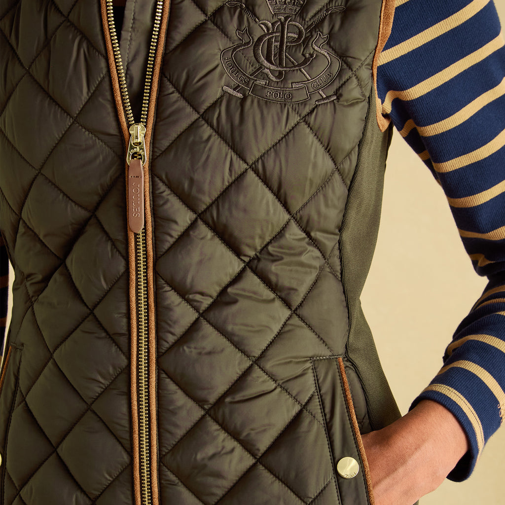 Joules Ladies Braemar Luxe Quilted Gilet - Khaki Green