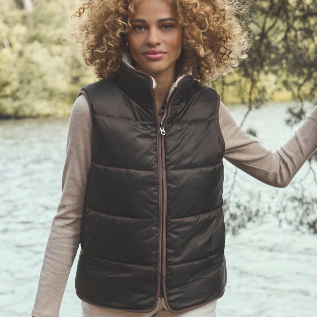 Joules Ladies Reversible Fur Gilet - Brown/Cream