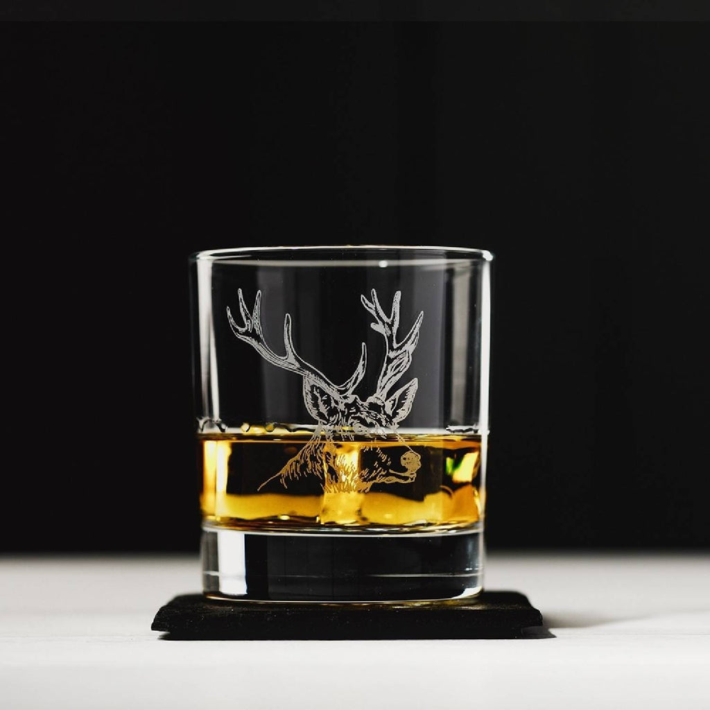 Selbrae House Stag Glass Tumbler With Slate Coaster Gift Set