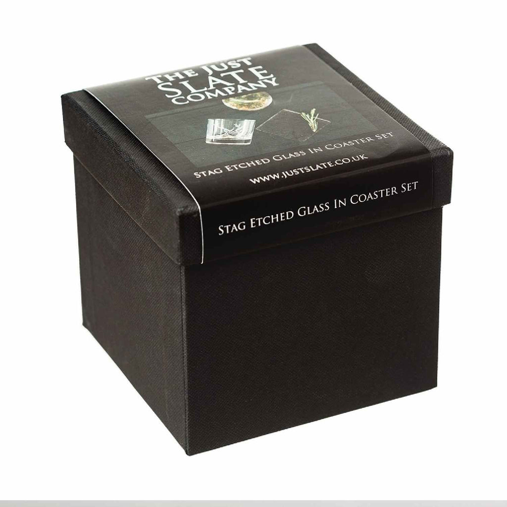 Selbrae House Stag Glass Tumbler With Slate Coaster Gift Set