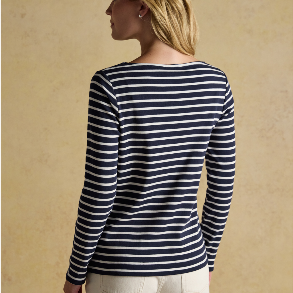 Joules Ladies Christmas Harbour Long Sleeved Top - Navy/White