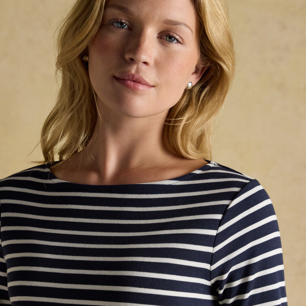 Joules Ladies Christmas Harbour Long Sleeved Top - Navy/White