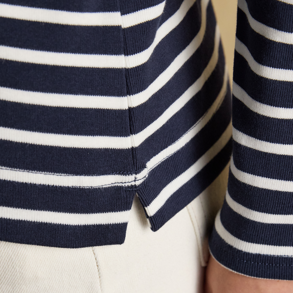 Joules Ladies Christmas Harbour Long Sleeved Top - Navy/White