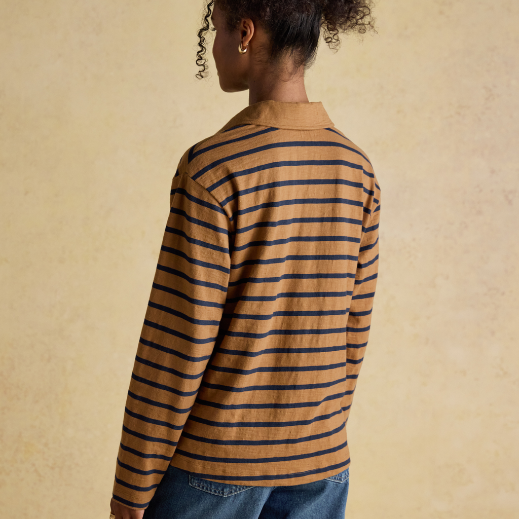 Joules Ladies Tallie Slub Long Sleeved Top - Tan/Navy