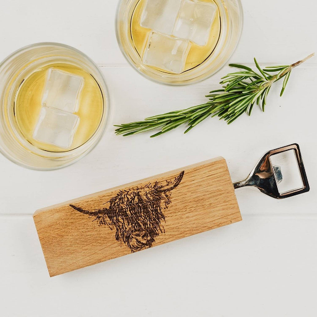 Selbrae House Highland Cow Oak Bottle Opener