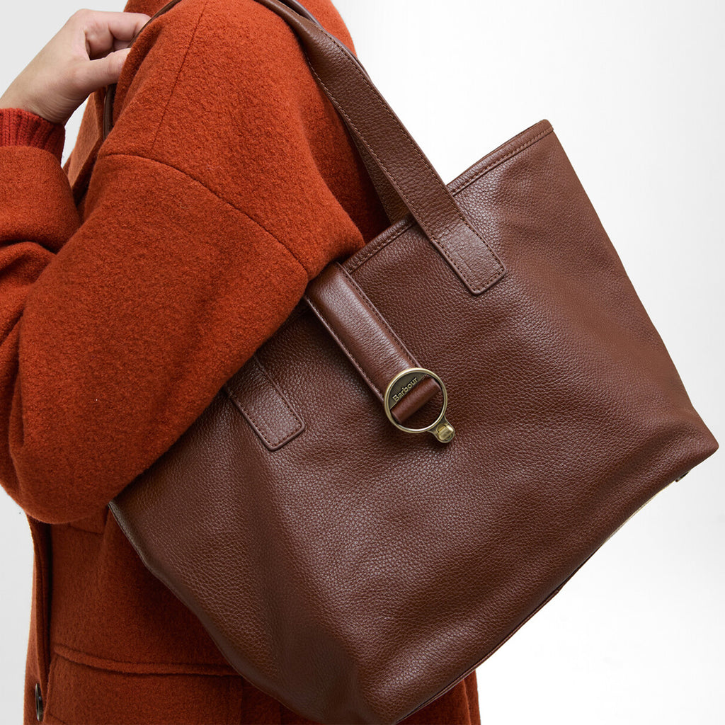 Barbour Ladies Alder Leather Tote Bag - Brown