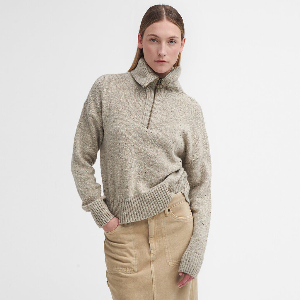 Barbour Ladies Lavensdale Half Zip Knitted Jumper - Oatmeal