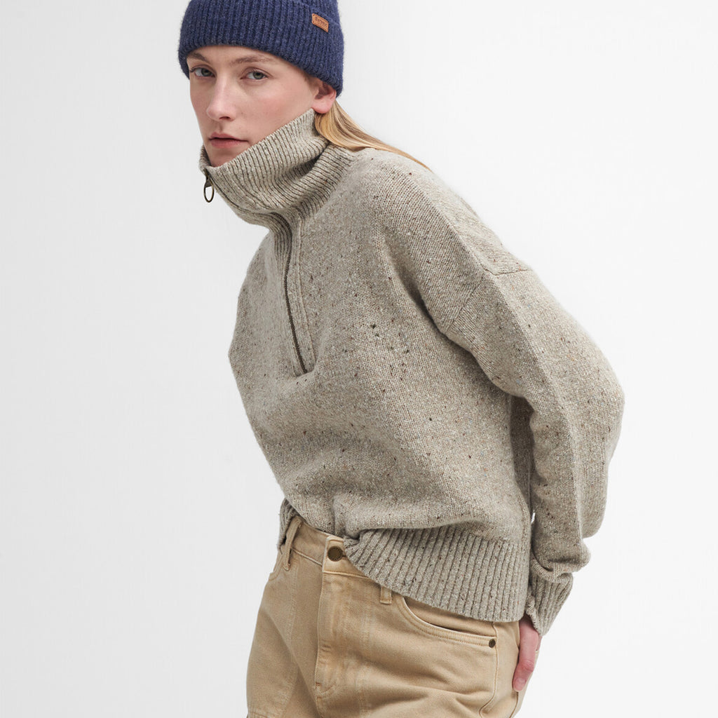 Barbour Ladies Lavensdale Half Zip Knitted Jumper - Oatmeal