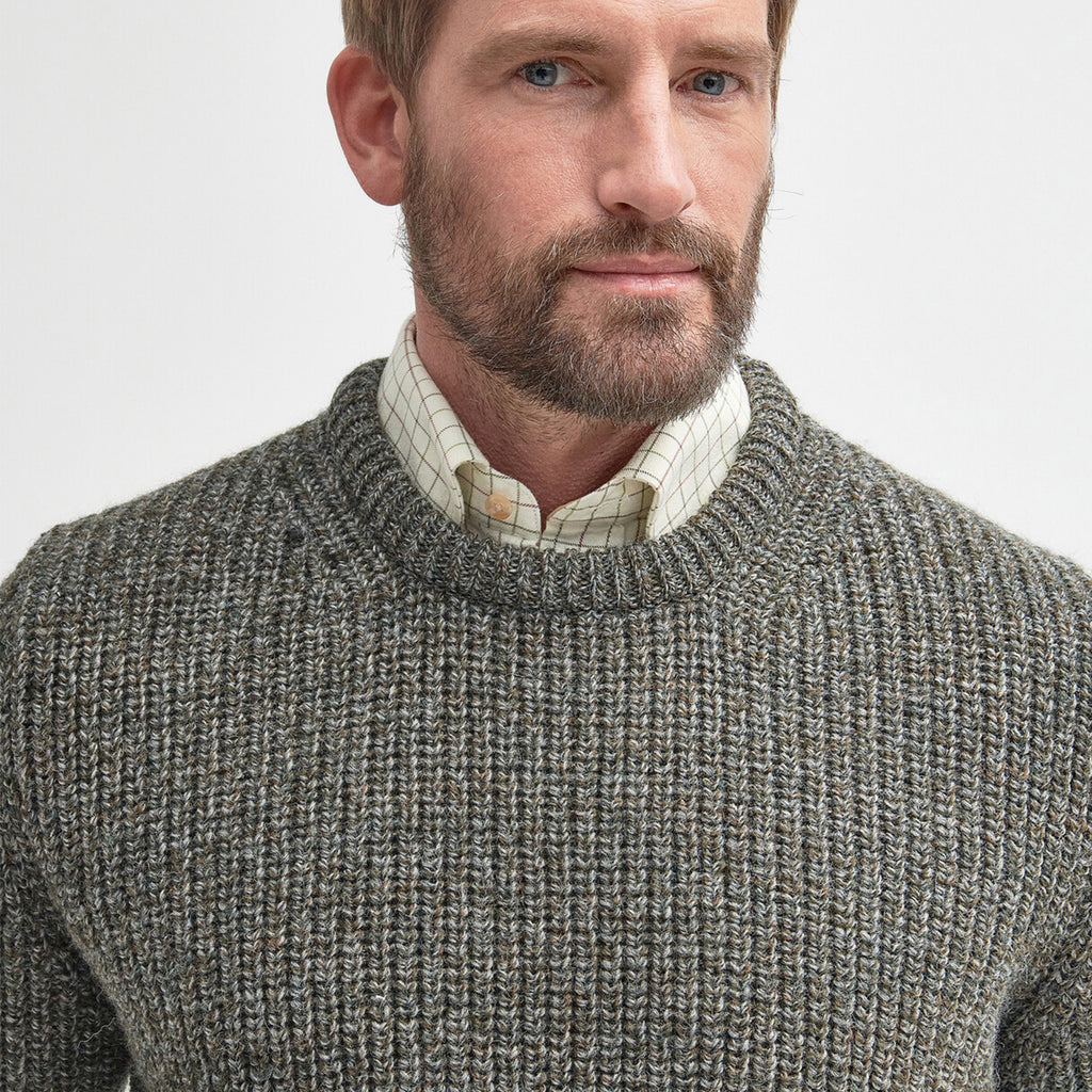 Barbour Mens New Tyne Crew Neck Sweater - Derby Tweed