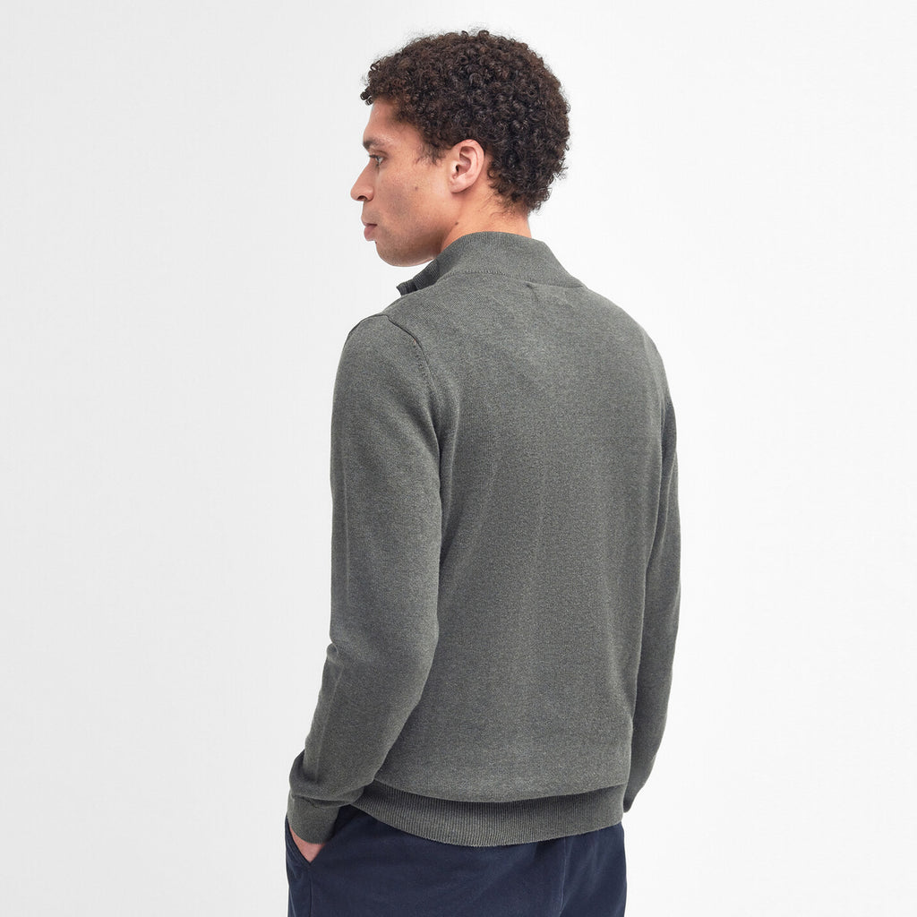 Barbour Mens Cotton 1/2 Zip Knitted Jumper - Olive Marl