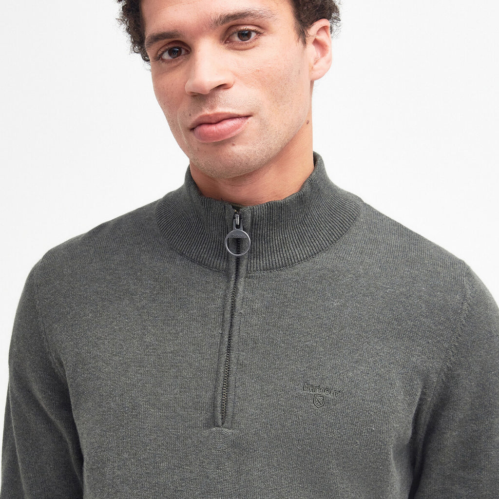 Barbour Mens Cotton 1/2 Zip Knitted Jumper - Olive Marl
