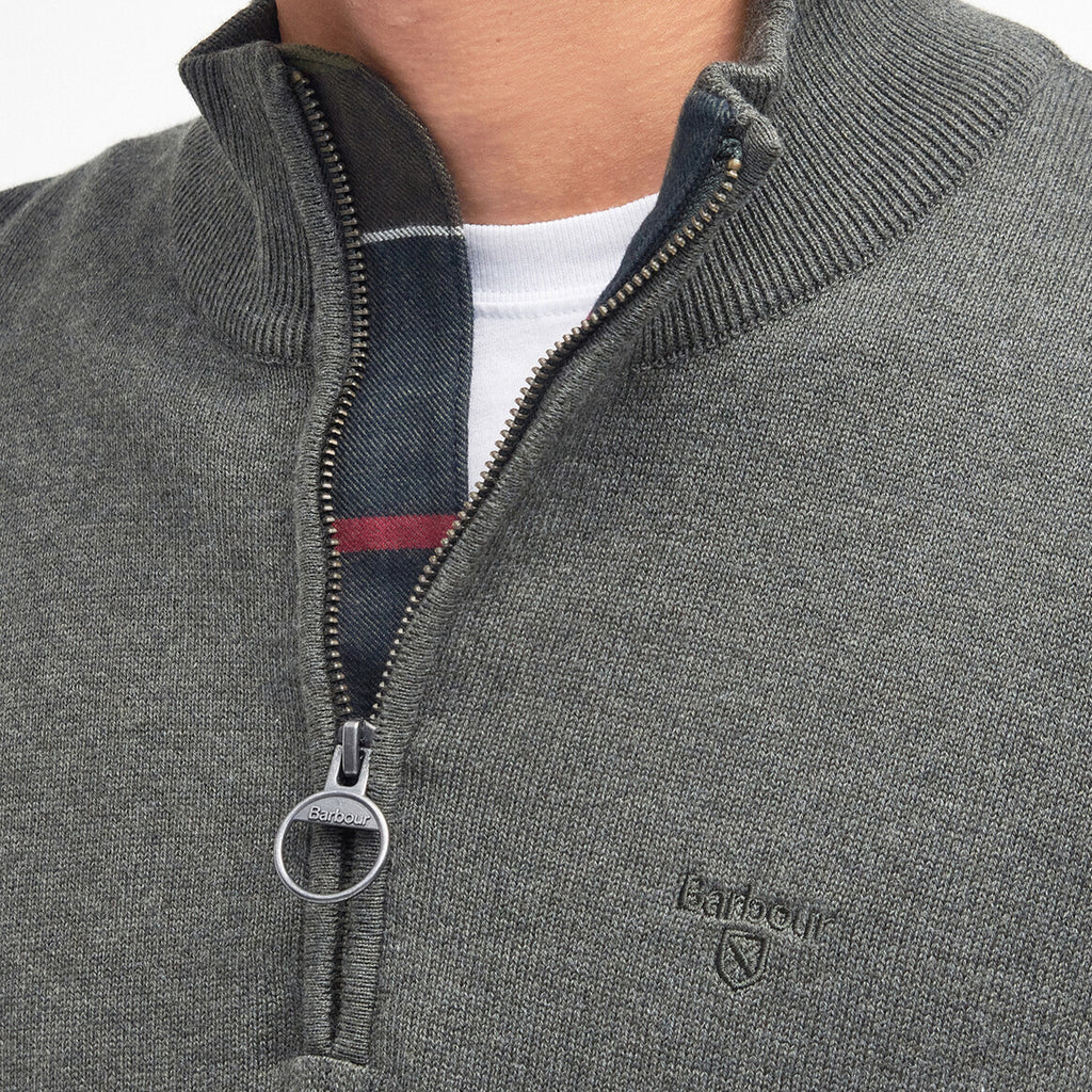 Barbour Mens Cotton 1/2 Zip Knitted Jumper - Olive Marl