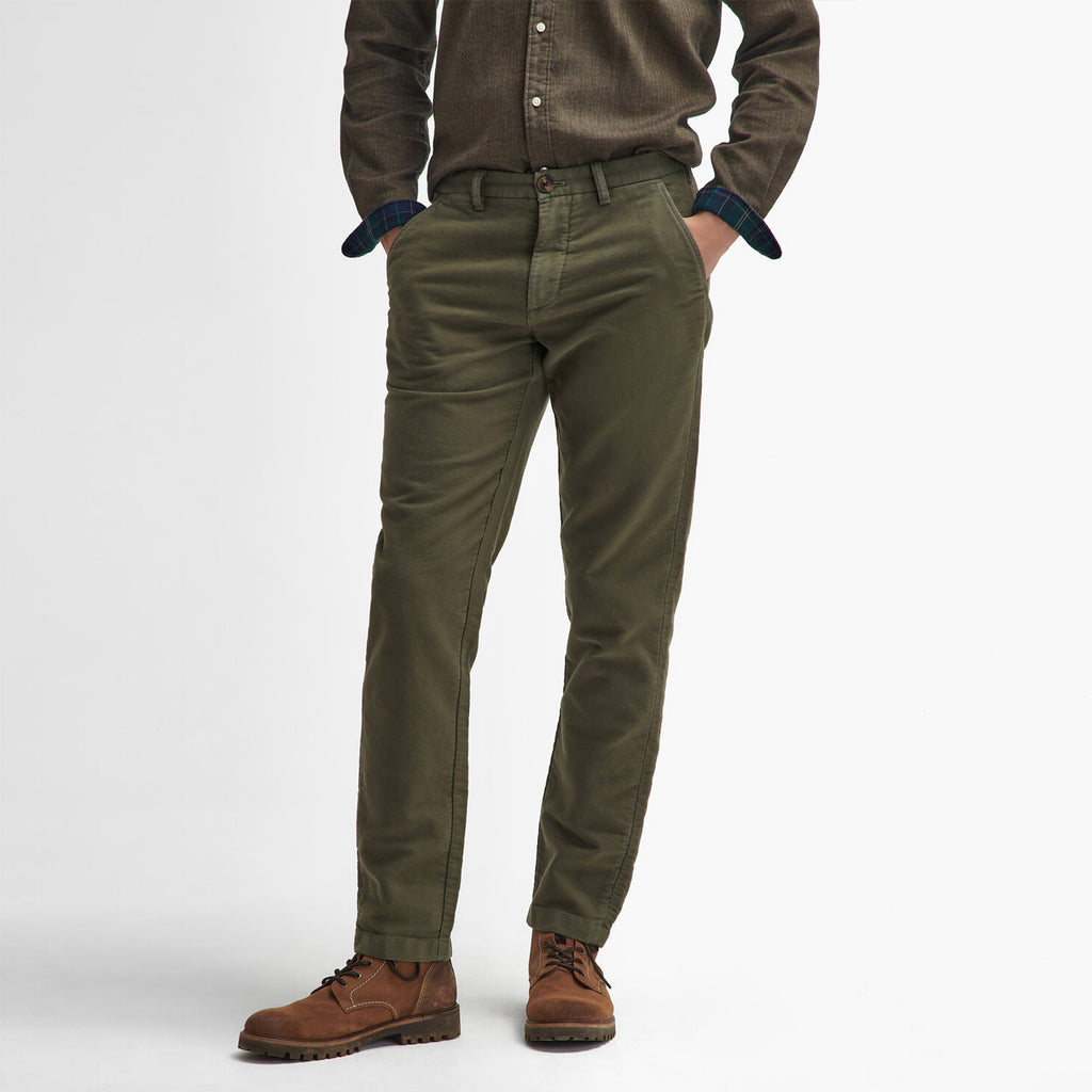 Barbour Mens Moleskin Tailored Fit Trousers - Dark Olive