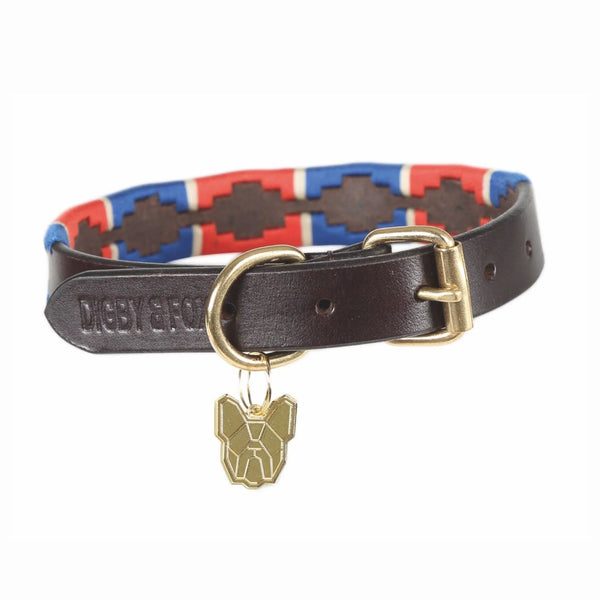 Digby and Fox Drover Polo Dog Collar - Navy/Red