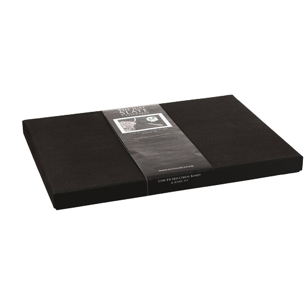 Selbrae House Slate Highland Cow Cheese Board and Knife Gift Set