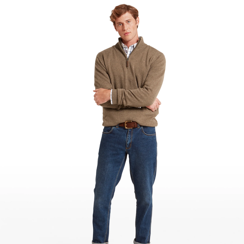 Schoffel Mens Lewis Lambswool 1/4 Zip Jumper - Mushroom