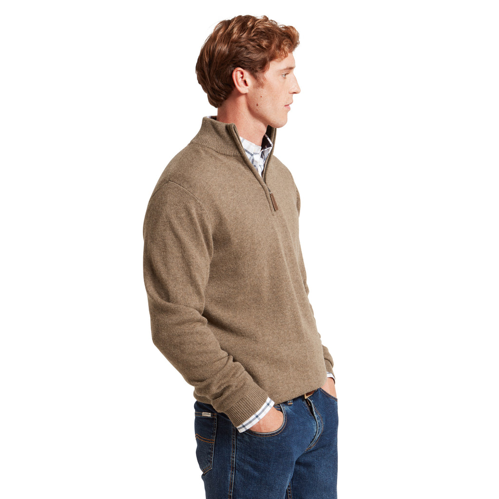 Schoffel Mens Lewis Lambswool 1/4 Zip Jumper - Mushroom