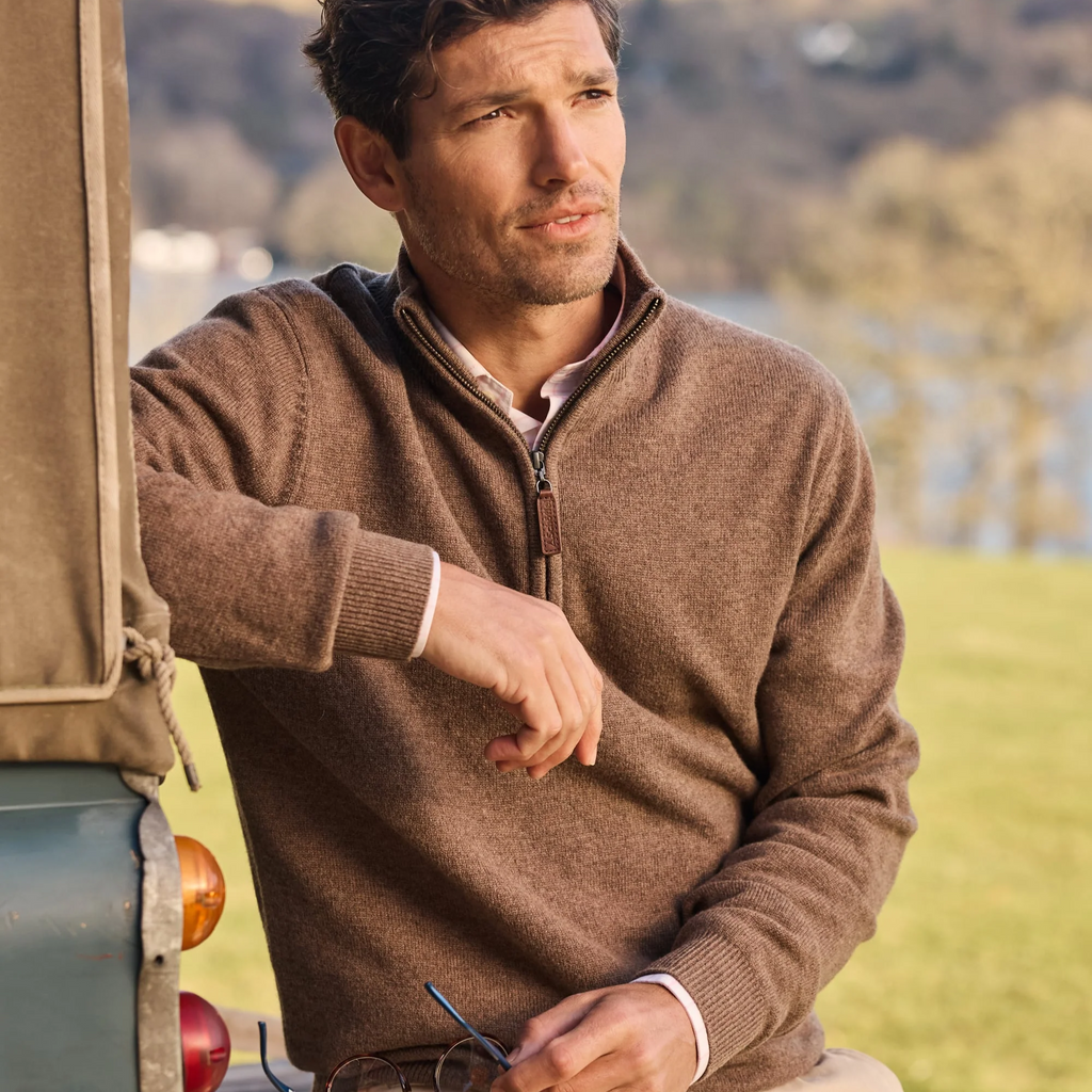 Schoffel Mens Lewis Lambswool 1/4 Zip Jumper - Mushroom