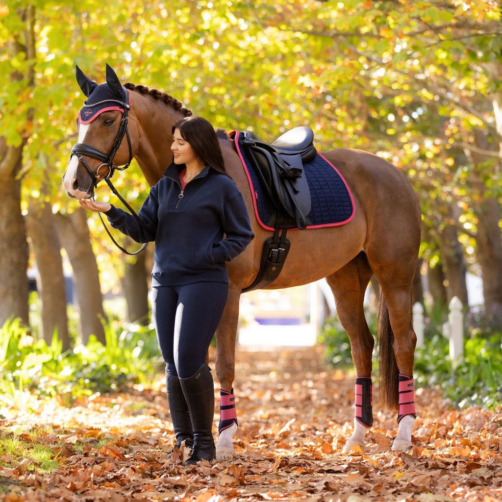LeMieux Suede Dressage Square - Navy/Cranberry