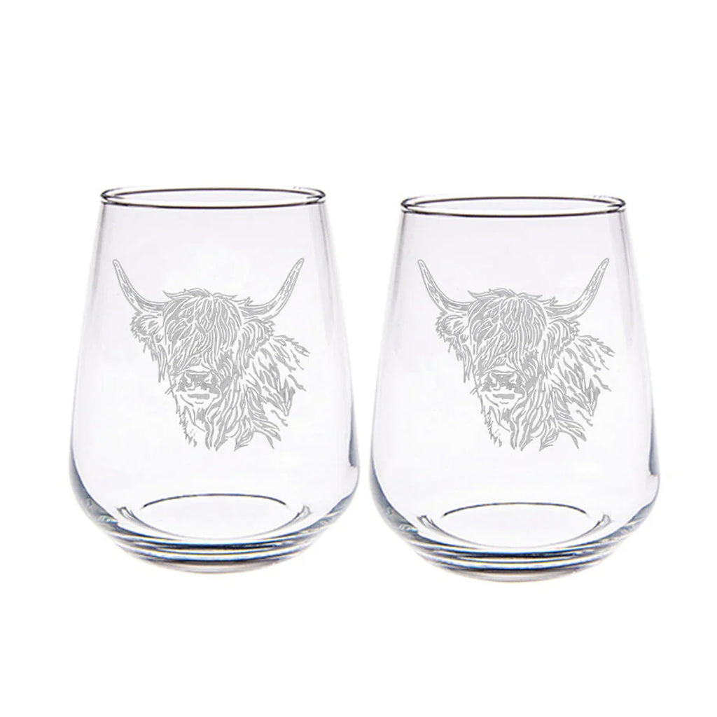 Selbrae House 2 Stemless Glasses - Highland Cow