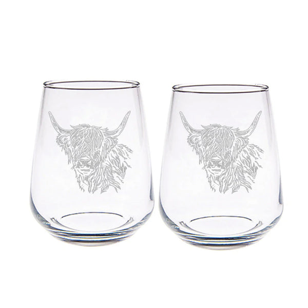 Selbrae House 2 Stemless Glasses - Highland Cow