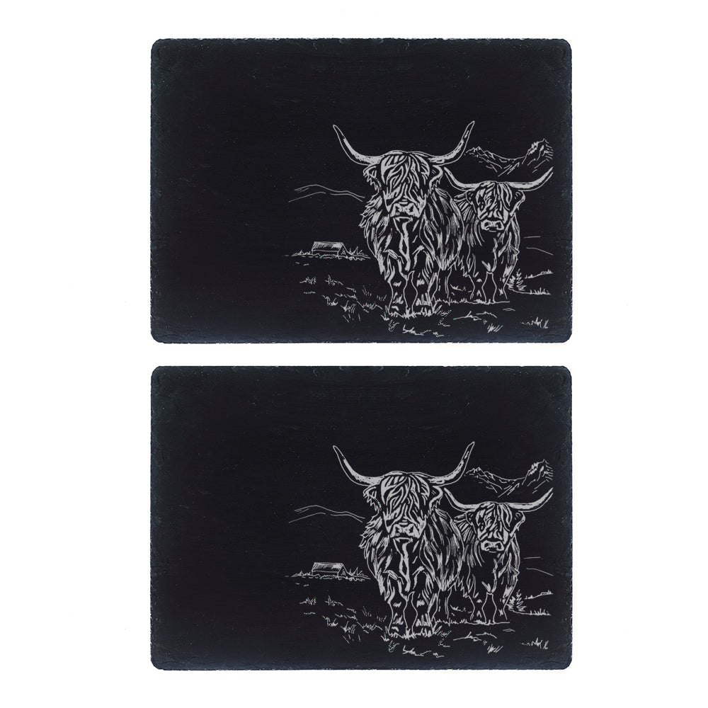 Selbrae House 2 Slate Place Mats  - Scenic Highland Cow