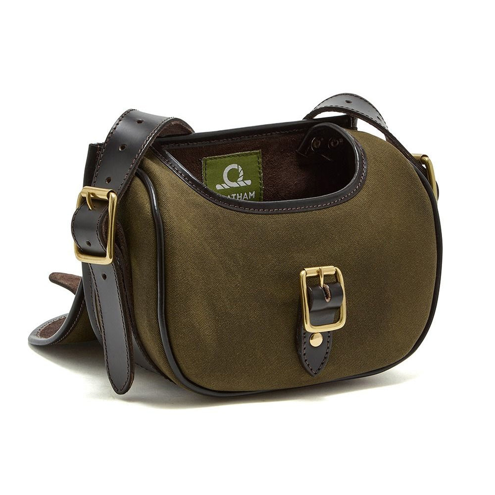 Chatham Leather and Waxed Canvas Cartridge Bag - Green/Dark Brown