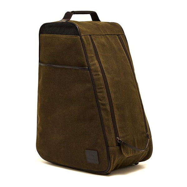 Chatham Leather and Waxed Canvas Boot Bag - Green/Dark Brown