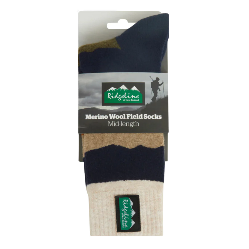 Ridgeline Merino Wool Field Socks Mid Length - Navy Stripes