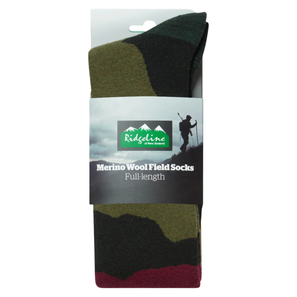 Ridgeline Merino Wool Field Socks Full Length - Berry Stripes