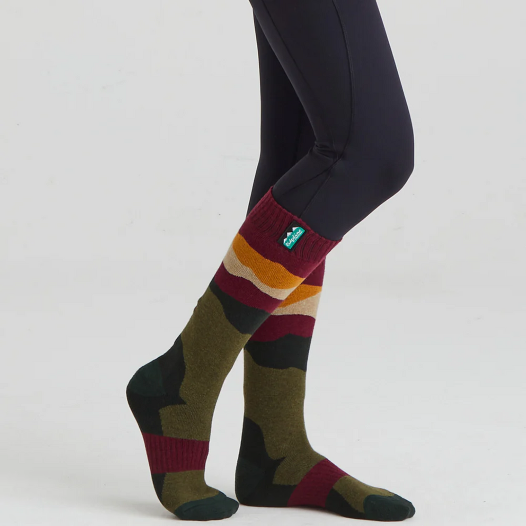 Ridgeline Merino Wool Field Socks Full Length - Berry Stripes
