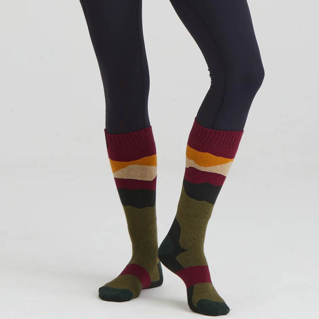 Ridgeline Merino Wool Field Socks Full Length - Berry Stripes