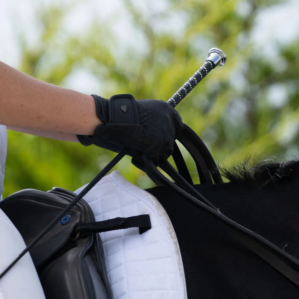 Woof Wear Twisted Dressage Whip - Black/SIlver