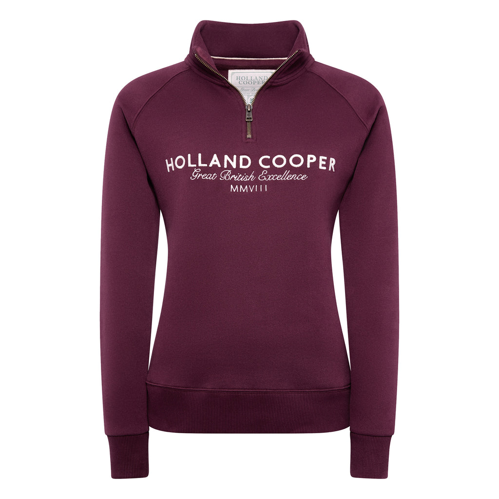 Holland Cooper Ladies Sporting Goods Zip Henley - Mulberry