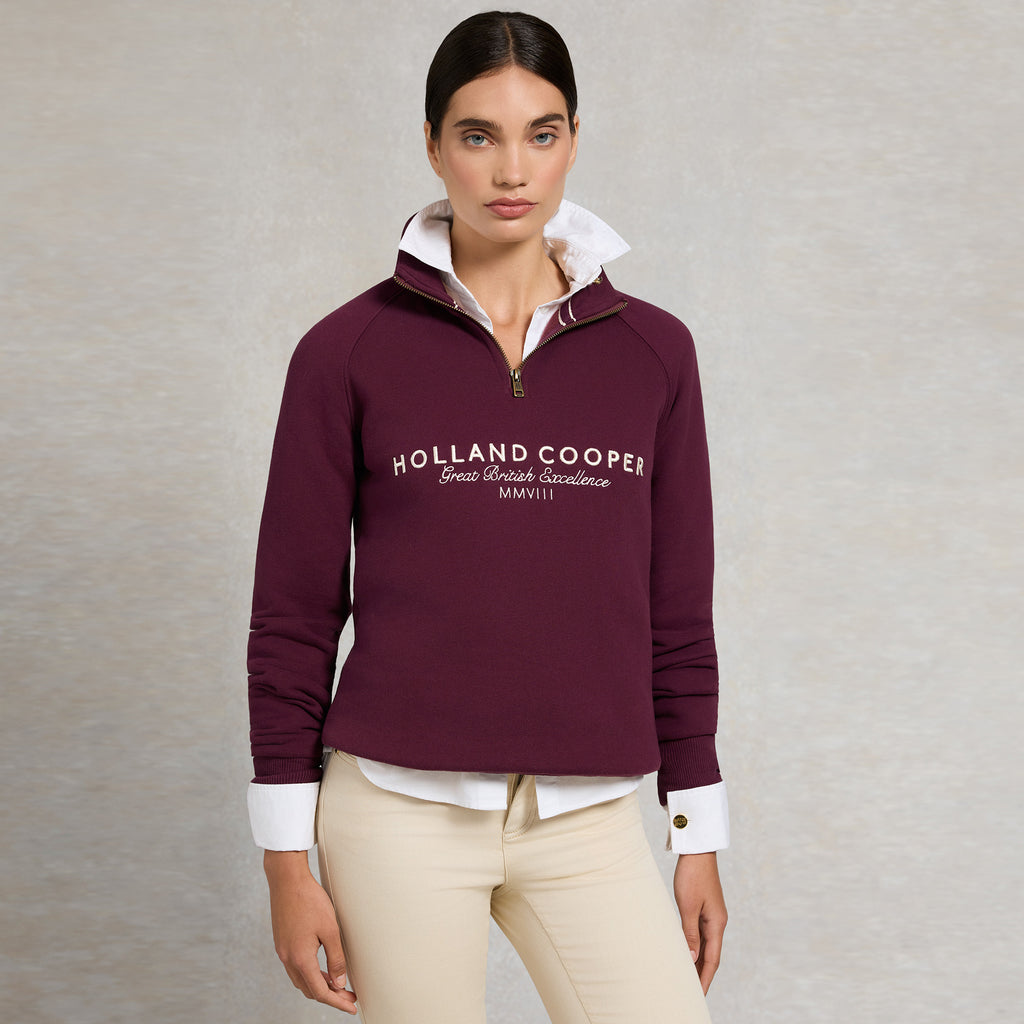 Holland Cooper Ladies Sporting Goods Zip Henley - Mulberry