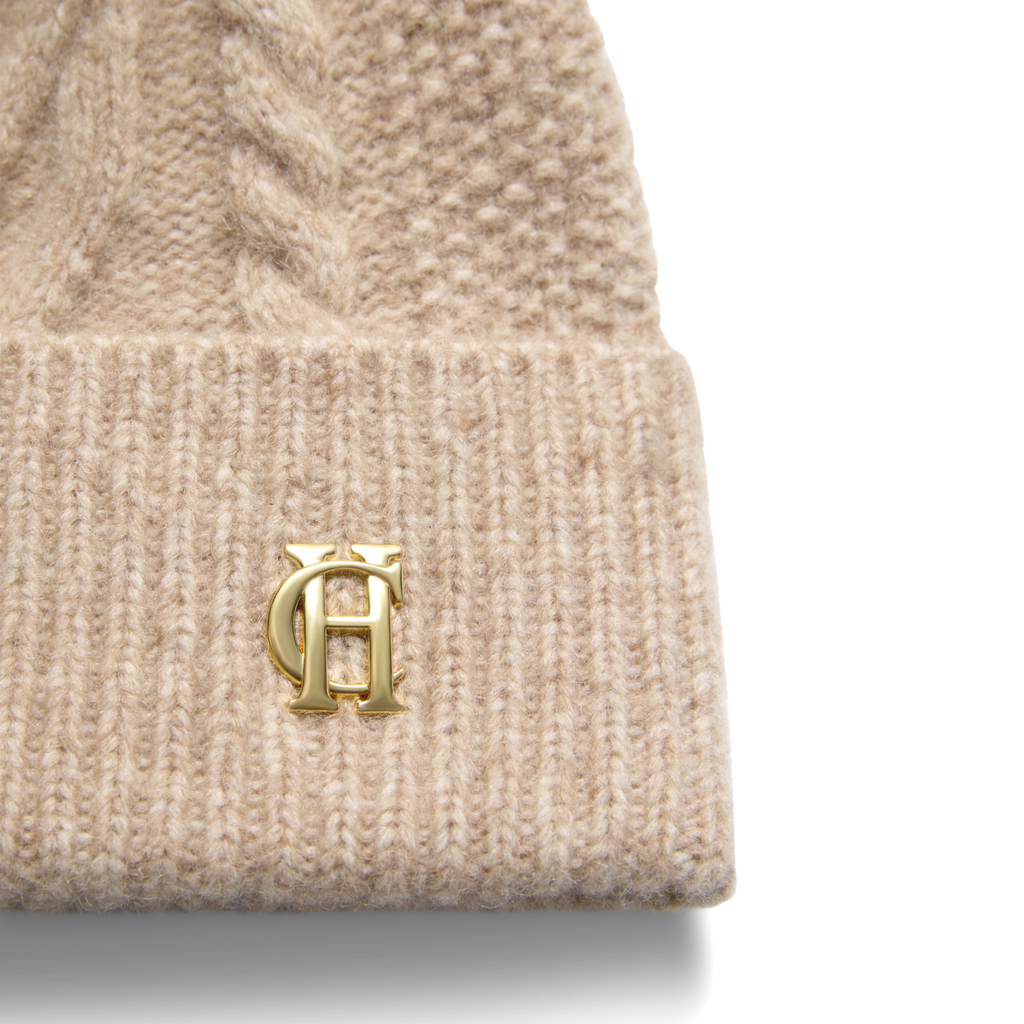 Holland Cooper Sloane Cable Bobble Hat - Taupe Marl