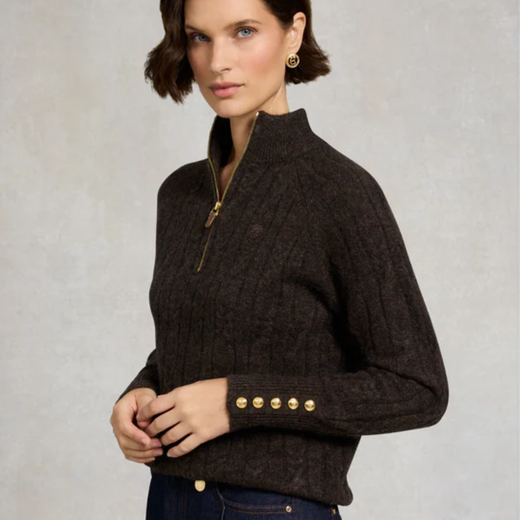 Holland Cooper Bridget Quarter Zip Knit - Chocolate