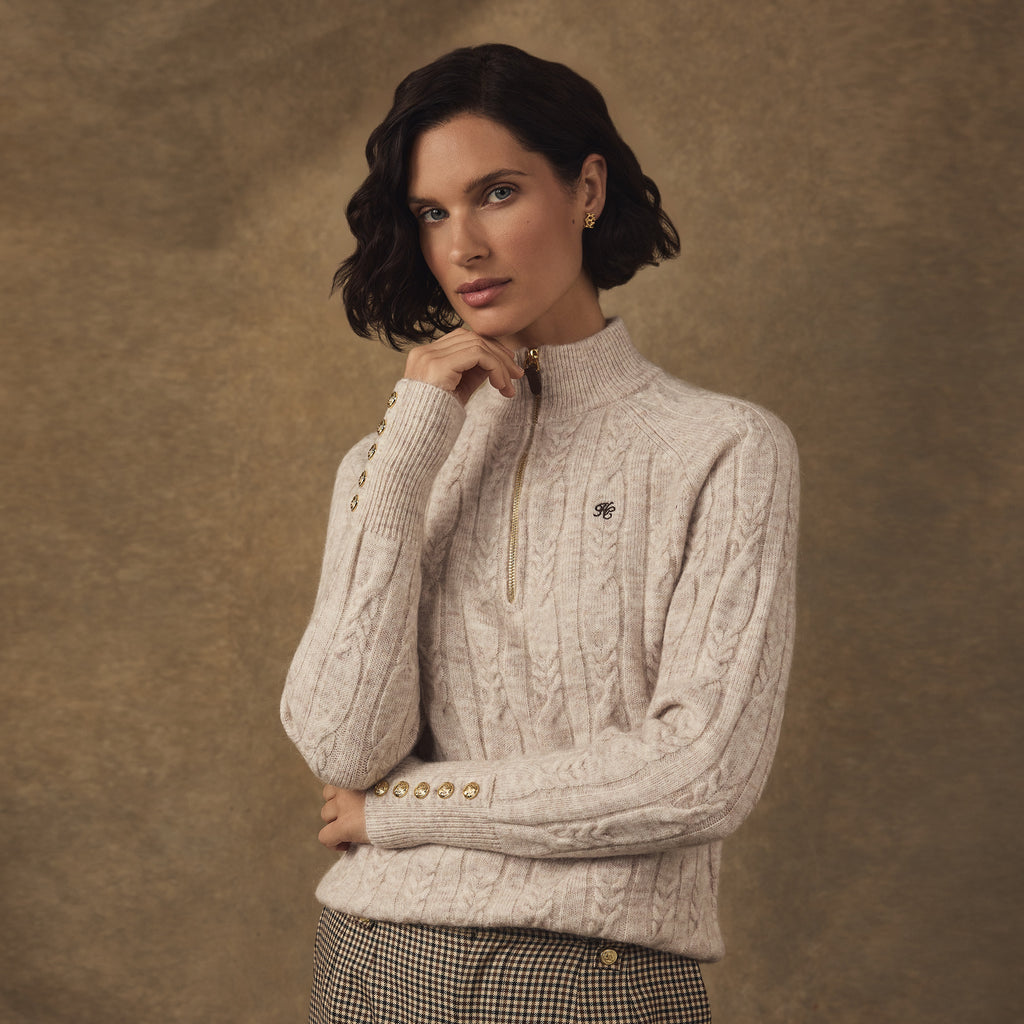 Holland Cooper Bridget Quarter Zip Knit - Barley