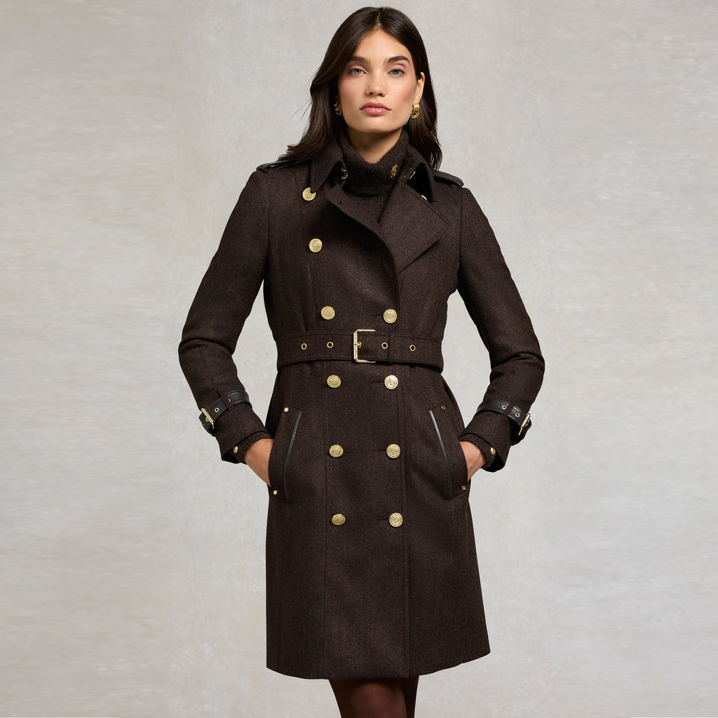 Holland Cooper Marlborough Trench Coat - Chocolate Herringbone