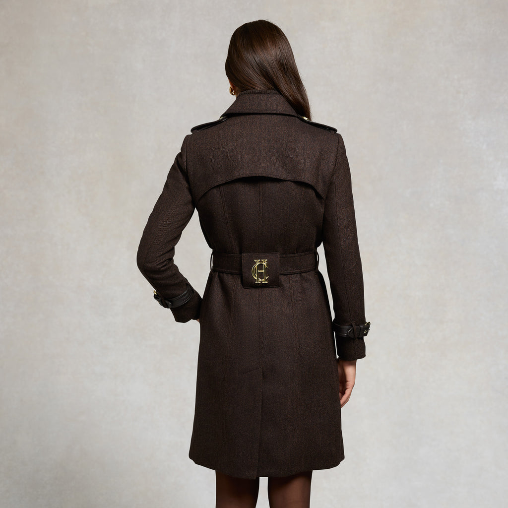 Holland Cooper Marlborough Trench Coat - Chocolate Herringbone