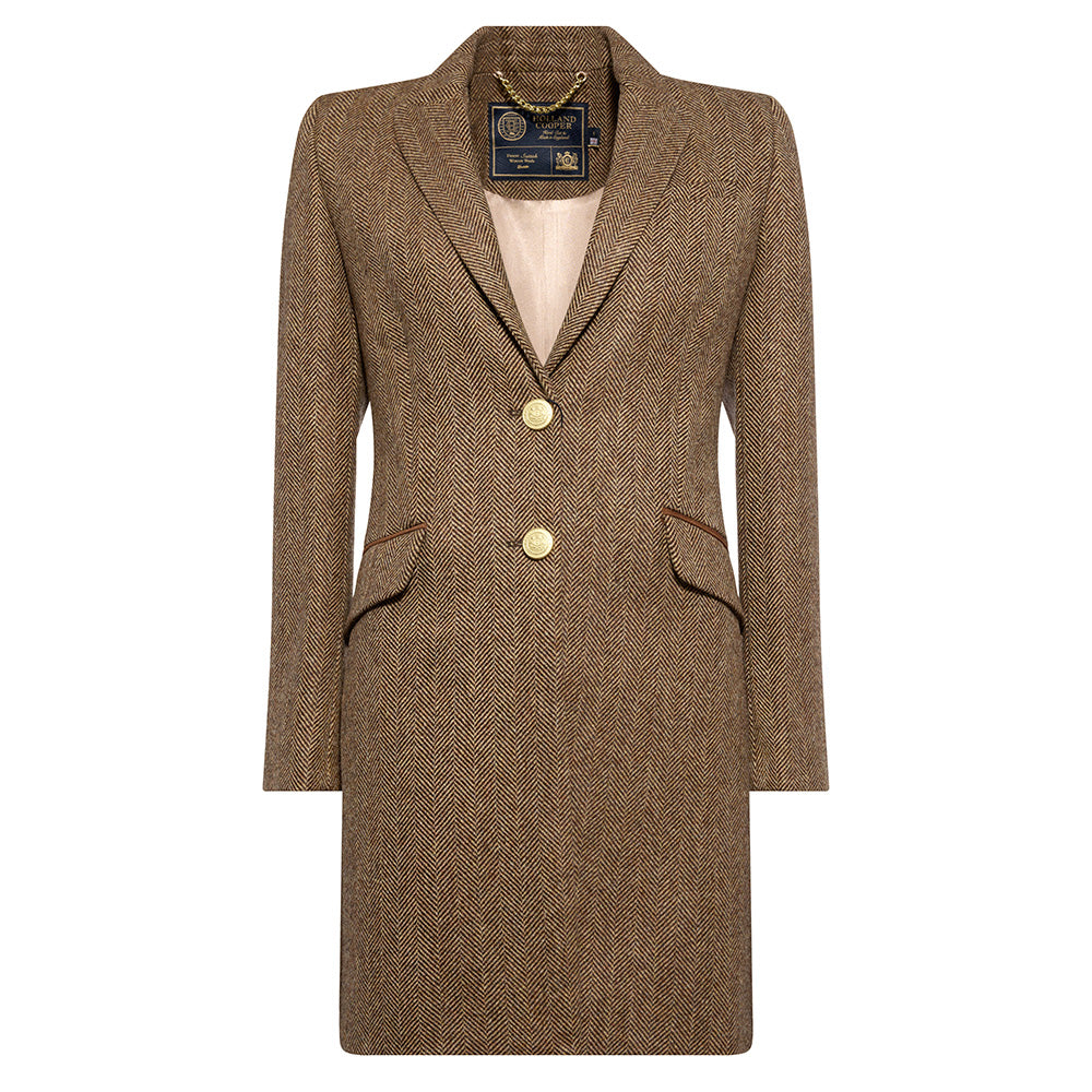 Holland Cooper Highgrove Coat - Large Scale Brown Herringbone