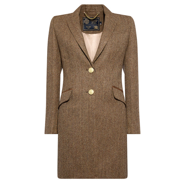 Holland Cooper Highgrove Coat - Large Scale Brown Herringbone