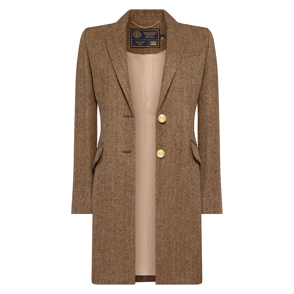 Holland Cooper Highgrove Coat - Large Scale Brown Herringbone