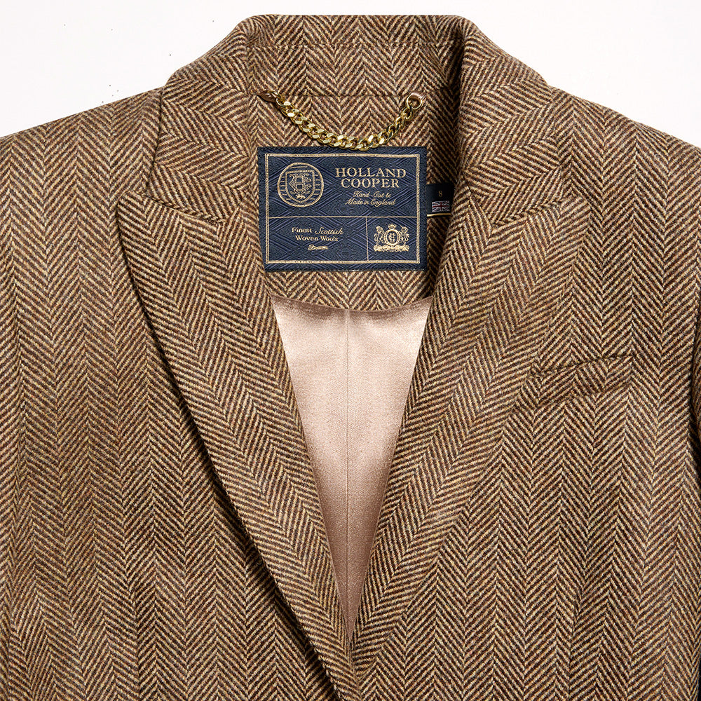 Holland Cooper Highgrove Coat - Large Scale Brown Herringbone