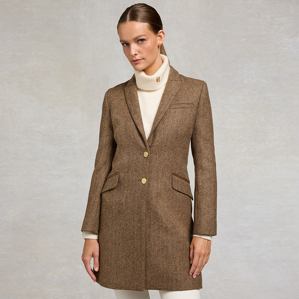 Holland Cooper Highgrove Coat - Large Scale Brown Herringbone
