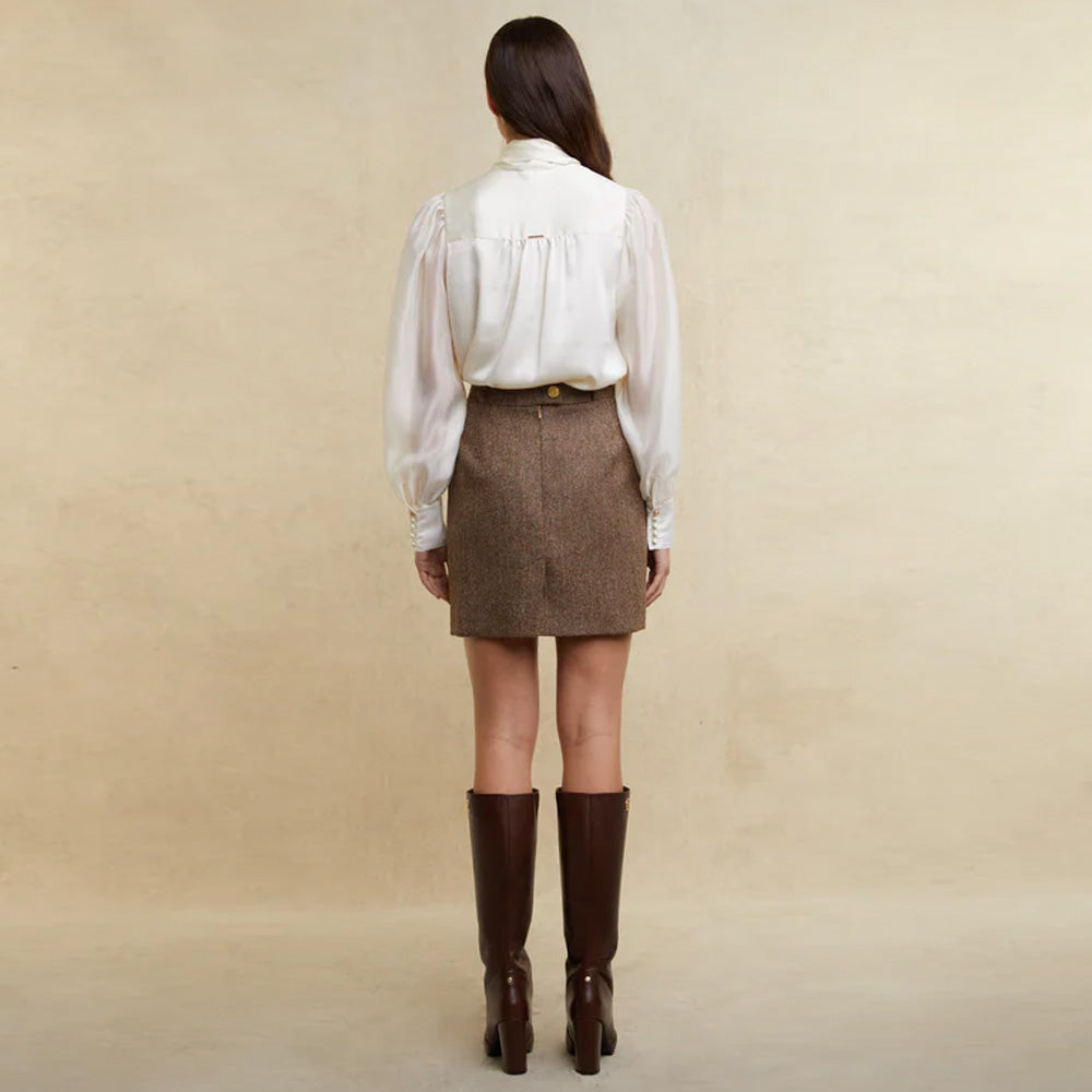 Holland Cooper Regency Skirt - Large Scale Brown Herringbone