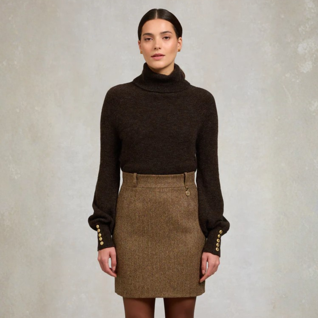 Holland Cooper Regency Skirt - Large Scale Brown Herringbone