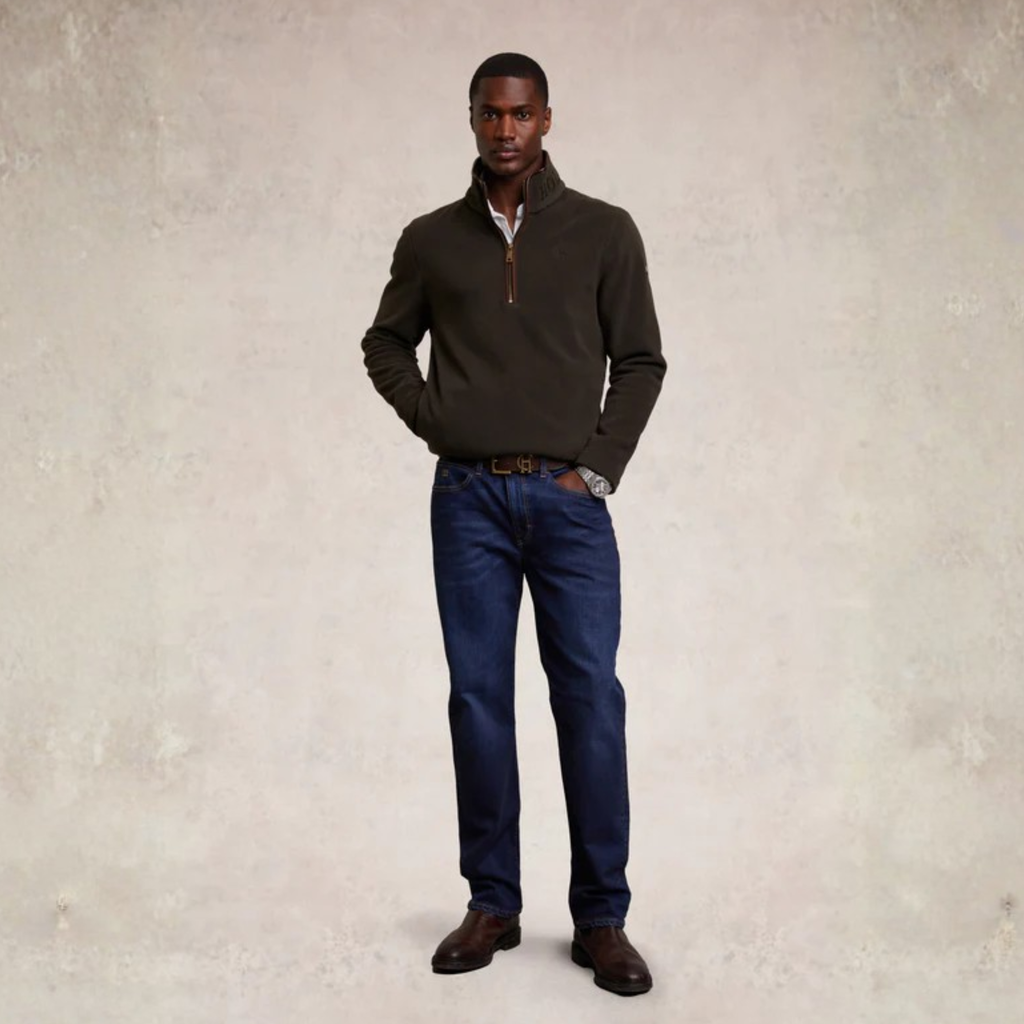 Holland Cooper Mens Country Fleece Quarter Zip - Khaki