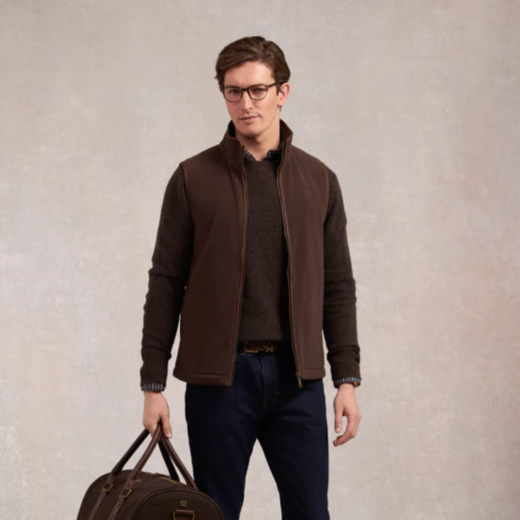 Holland Cooper Mens Country Fleece Gilet - Chocolate
