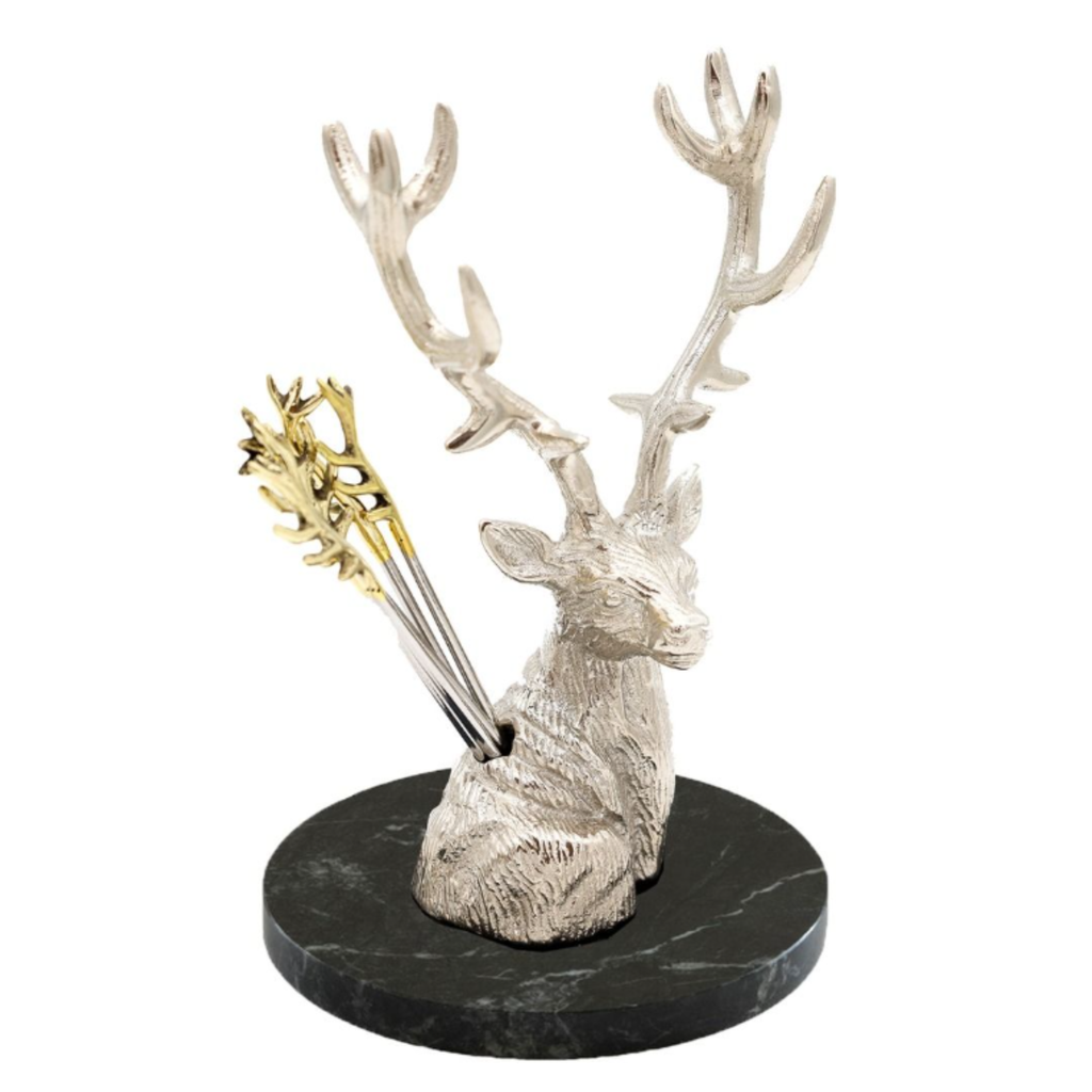 Culinary Concepts Stag Cocktail Picks and Holder on Marble Base
